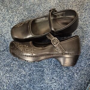 Dansko Black Floral Mules with Buckle